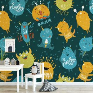 Tapeta dziecięca - monstertown , rodzaj - próbka tapety 50x50cm