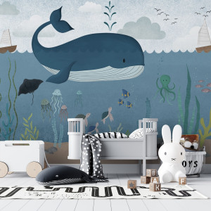 Tapeta na ścianę - friendly whale , rodzaj - tapeta flizelinowa