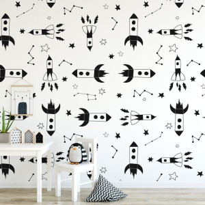 Tapeta dziecięca - rocket design , rodzaj - tapeta flizelinowa laminowana