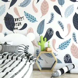 Tapeta dziecięca - scandi feathers , rodzaj - próbka tapety 50x50cm