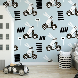 Tapeta dziecięca - scooter rabbit , rodzaj - tapeta winylowa strukturalna