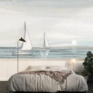 Tapeta na ścianę - sailboat sunrise , rodzaj - tapeta flizelinowa