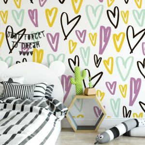 Tapeta dziecięca - pastel hearts , rodzaj - tapeta flizelinowa laminowana