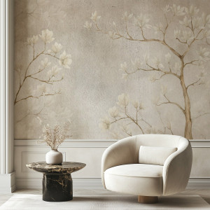 Tapeta na ścianę - beige magnolias , rodzaj - próbka tapety 50x50cm