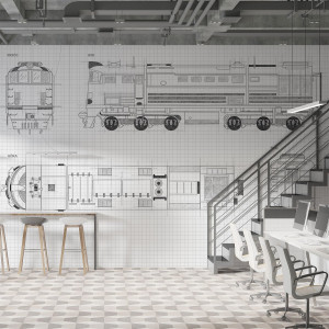 Tapeta na ścianę - train technical drawing , rodzaj - tapeta flizelinowa