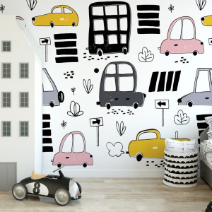 Tapeta dziecięca - pastel cars , rodzaj - tapeta winylowa strukturalna