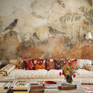 Tapeta na ścianę - fresco birds , rodzaj - tapeta flizelinowa