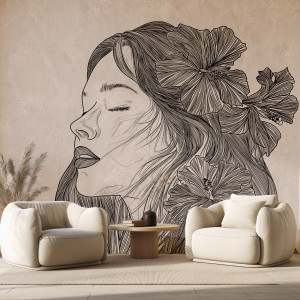 Tapeta na ścianę - woman with hibiscus , rodzaj - tapeta flizelinowa laminowana