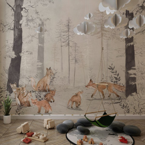 Tapeta na ścianę - fox family , rodzaj - tapeta winylowa strukturalna
