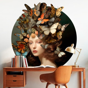 Tapeta w kształcie koła - butterfly crown , rodzaj - próbka tapety 50x50cm