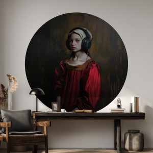 Tapeta w kształcie koła - portrait with headphones , rodzaj - próbka tapety 50x50cm
