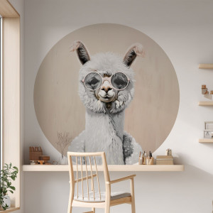 Tapeta w kształcie koła - carefree alpaca , rodzaj - tapeta flizelinowa laminowana