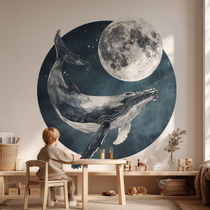 Tapeta w kształcie koła - nocturnal whale , rodzaj - tapeta flizelinowa laminowana