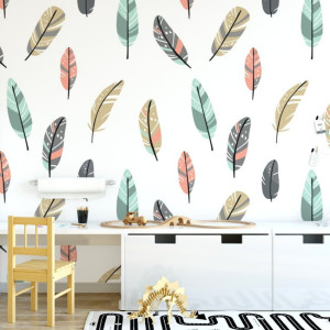 Tapeta dziecięca - boho feathers , rodzaj - tapeta flizelinowa laminowana
