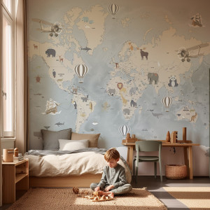 Tapeta na ścianę - friendly world map , rodzaj - tapeta winylowa strukturalna