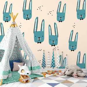 Tapeta dziecięca - cute rabbits , rodzaj - tapeta flizelinowa laminowana