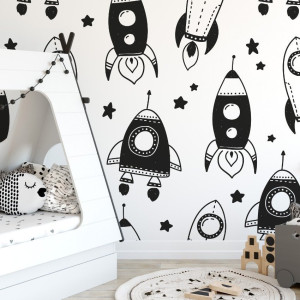 Tapeta dziecięca - galaxy rocket , rodzaj - tapeta flizelinowa laminowana