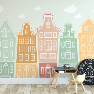 Tapeta dziecięca - happy city , rodzaj - próbka tapety 50x50cm