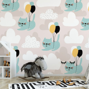 Tapeta dziecięca - kitty balloons , rodzaj - tapeta winylowa strukturalna
