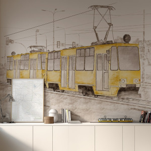 Tapeta na ścianę - city tram , rodzaj - próbka tapety 50x50cm