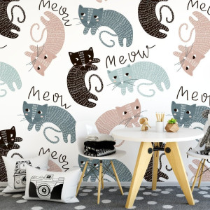 Tapeta dziecięca - meow design , rodzaj - tapeta winylowa strukturalna