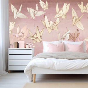 Tapeta na ścianę - origami cranes , rodzaj - tapeta winylowa strukturalna