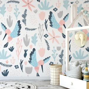Tapeta dziecięca - pastel birds , rodzaj - tapeta flizelinowa laminowana
