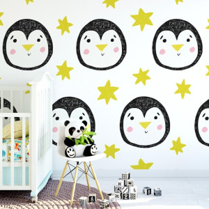 Tapeta dziecięca - penguin stars , rodzaj - tapeta flizelinowa