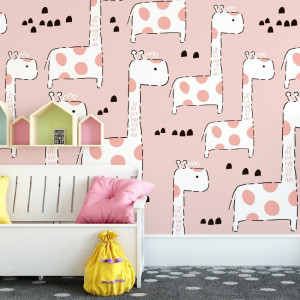 Tapeta dziecięca - pink giraffe , rodzaj - próbka tapety 50x50cm