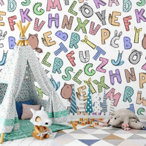 Tapeta dziecięca - rainbow alphabet , rodzaj - próbka tapety 50x50cm