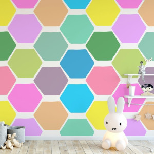 Tapeta dziecięca - rainbow hexagon , rodzaj - tapeta flizelinowa