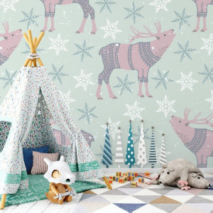 Tapeta dziecięca - reindeer stars , rodzaj - tapeta winylowa strukturalna