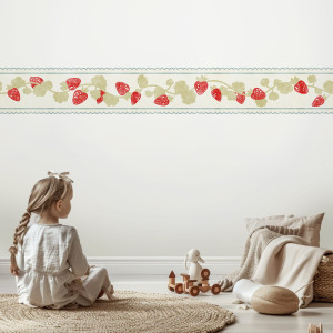 Border pasek dekoracyjny tapety - strawberry stroll , rodzaj - tapeta flizelinowa