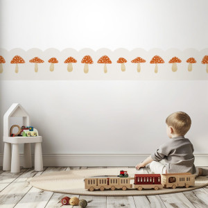 Border pasek dekoracyjny tapety - scarlet toadstools , rodzaj - tapeta flizelinowa