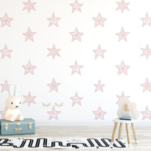 Tapeta dziecięca - starry pink , rodzaj - tapeta flizelinowa laminowana