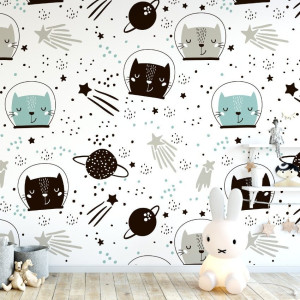 Tapeta dziecięca - space cats , rodzaj - próbka tapety 50x50cm