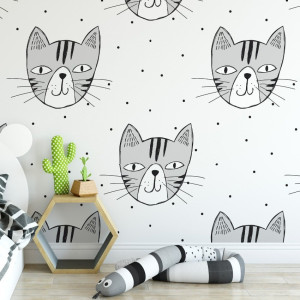 Tapeta dziecięca - kitty face , rodzaj - tapeta winylowa strukturalna
