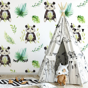 Tapeta dziecięca - jungle pandas , rodzaj - tapeta winylowa strukturalna