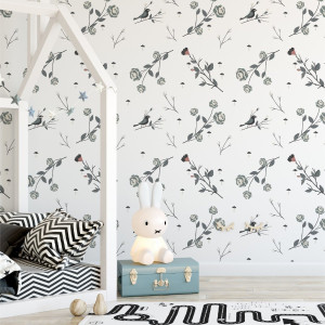 Tapeta dziecięca - flower birds , rodzaj - tapeta winylowa strukturalna