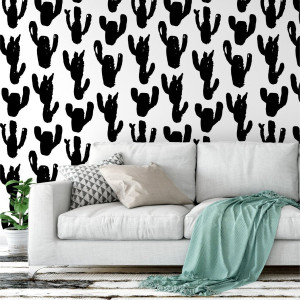 Tapeta na ścianę - black cactus , rodzaj - tapeta winylowa strukturalna