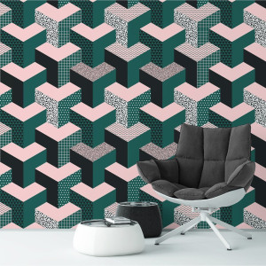 Tapeta na ścianę - fashionable cubes 3d , rodzaj - tapeta flizelinowa laminowana
