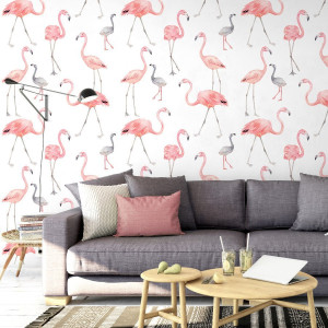 Tapeta na ścianę - flamingo family , rodzaj - tapeta flizelinowa