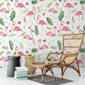 Tapeta na ścianę - flamingo garden , rodzaj - tapeta flizelinowa