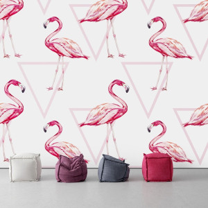 Tapeta na ścianę - flamingo triangle , rodzaj - tapeta flizelinowa