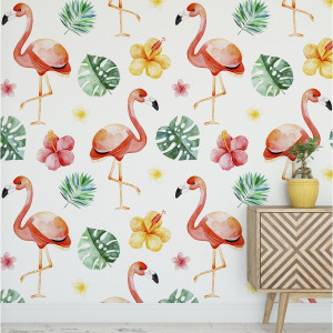 Tapeta na ścianę - flamingo summer , rodzaj - tapeta flizelinowa laminowana