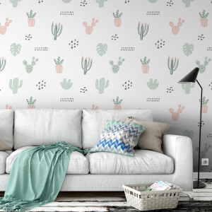 Tapeta na ścianę - minimal pastel plants , rodzaj - tapeta flizelinowa laminowana