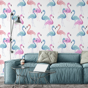 Tapeta na ścianę - pastel flamingos , rodzaj - tapeta winylowa strukturalna