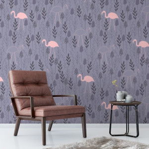 Tapeta na ścianę - purple flamingo , rodzaj - próbka tapety 50x50cm