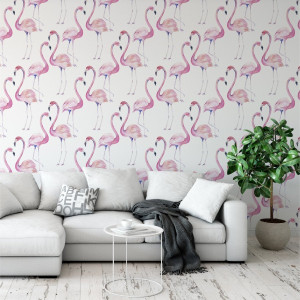 Tapeta na ścianę - sweet flamingo , rodzaj - tapeta winylowa strukturalna