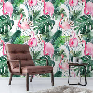Tapeta na ścianę - tropical flamingos , rodzaj - tapeta flizelinowa